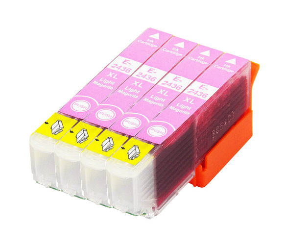 4 Compatible Light Magenta Ink Cartridges, Replaces For Epson 24XL, T2436, NON-OEM