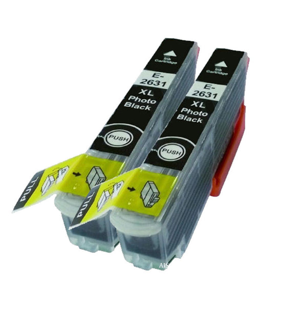 2 Compatible E26XL Photo Black Ink Cartridges for Epson 26XL T2631, Non-OEM