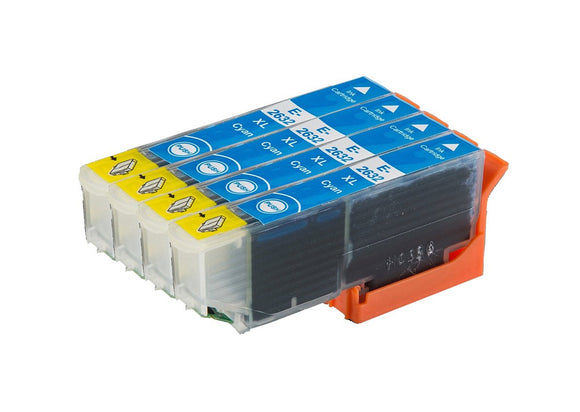 4 Compatible 26 XL, Cyan Ink Cartridges, Replaces For Epson 26XL, T2632, T263240, NON-OEM