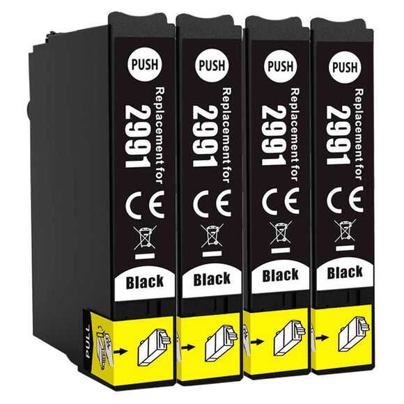 4 Compatible E29XL Black Ink Cartridges Replaces for Epson 29XL T2991, Non-OEM