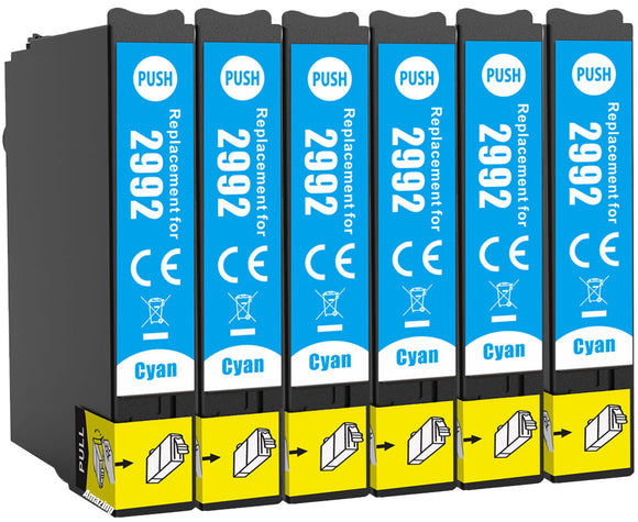 6 Compatible Cyan Ink Cartridge, Replaces For Epson 29XL, T2992, NON-OEM