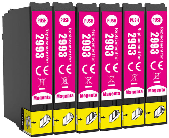 6 Compatible Magenta Ink Cartridges, Replaces For Epson 29XL, T2993, NON-OEM