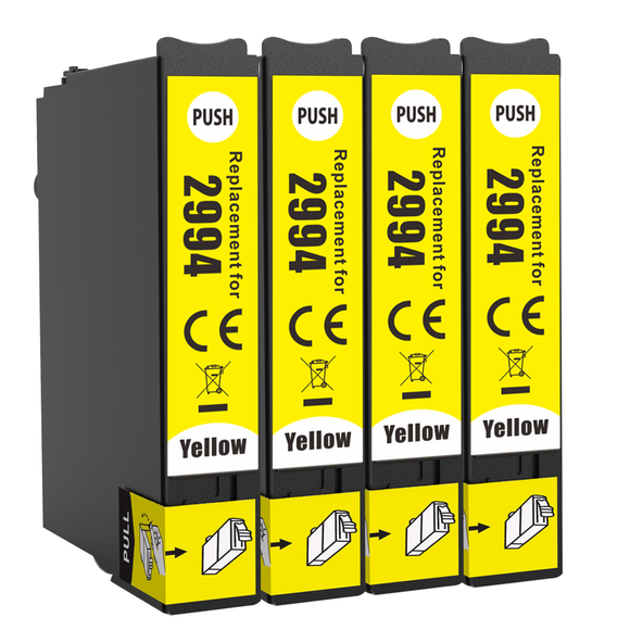 4 Compatible Yellow Ink Cartridges, Replaces For Epson 29XL, T2994, NON-OEM