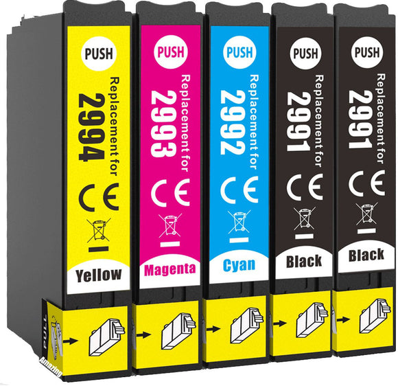 5 Compatible Ink Cartridges, Replaces For Epson 29X, T2991, T2996, NON-OEM