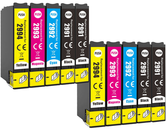 10 Compatible Ink Cartridges, For Epson 29XL, T2991 T2996 Plus Extra Black NON-OEM