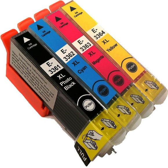 4 Compatible Ink Cartridges, For Epson 33XL, T3361, T3362, T3363, T3364, NON-OEM