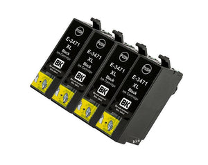 4 Compatible e34XL Black Ink Cartridges, For Epson 34XL, T3471, NONOEM