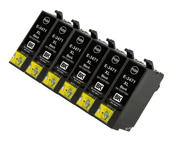 6 Compatible E34XL, Black Ink Cartridges For Epson 34XL, T3471, NONOEM