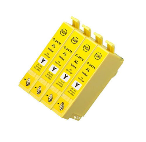 4 Compatible E34XL Yellow Ink Cartridges, Epson 34XL, T3474, NON-OEM