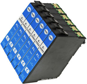 6 Compatible 35 XL, Cyan Ink Cartridges, Replaces For Epson 35XL, T3592, T359240, NON-OEM
