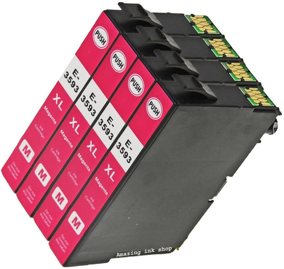 4 Compatible High Capacity Magenta Ink Cartridges, Replaces For Epson 35XL, T3593, NON-OEM