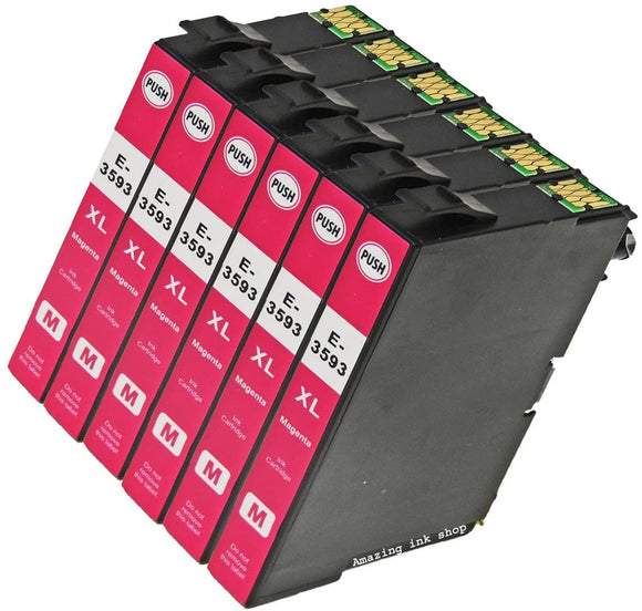 6 Compatible High Capacity Magenta Ink Cartridges, Replaces For Epson 35XL, T3593, NON-OEM