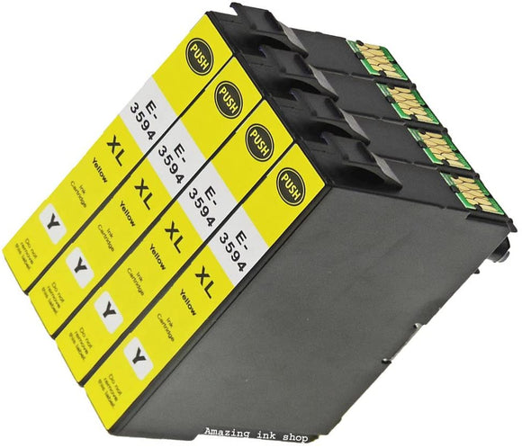 4 Compatible High Capacity Yellow Ink Cartridges, Replaces For Epson 35XL, T3594, NON-OEM