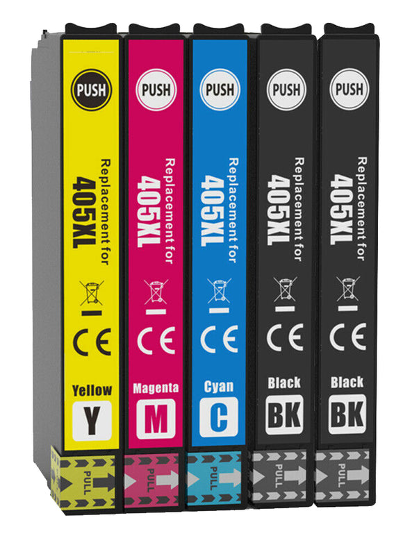 5 Compatible Ink Cartridges, Replaces For Epson 405XL, T05H6, NON-OEM