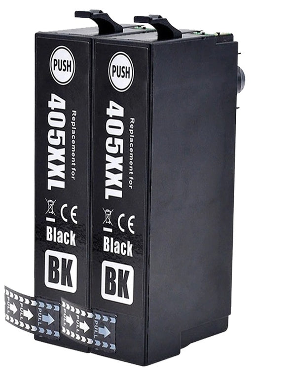 2 Compatible Black Ink Cartridges, Replaces For Epson 405XXL, T02J1, NONOEM