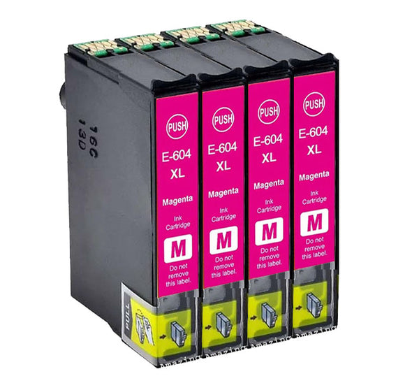 4 Compatible Magenta Ink Cartridge, Replaces For Epson 604XL, T10H3, NON-OEM