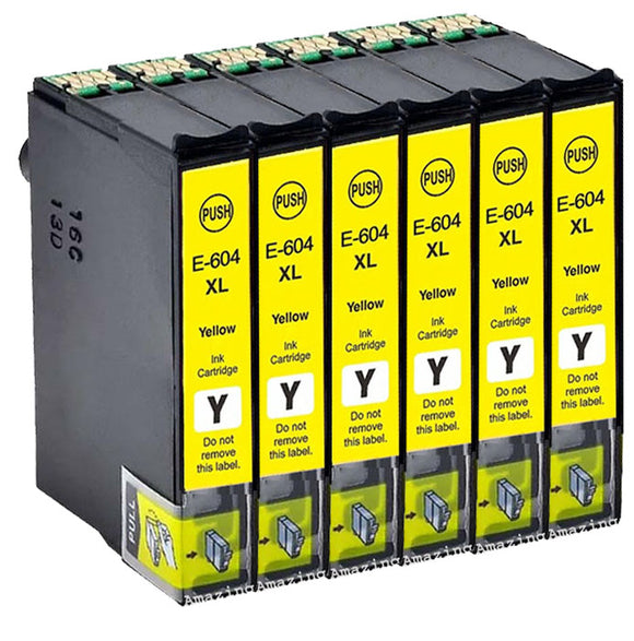 6 Compatible Yellow Ink Cartridge, Replaces For Epson 604XL, T10H4, NON-OEM
