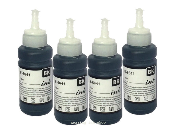 4 Compatible Black ink Bottles, Replaces For Epson EcoTank 664, T6641, NON-OEM