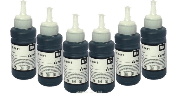 6 Compatible Black ink Bottles, Replaces For Epson EcoTank 664, T6641, NON-OEM