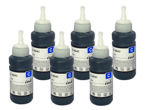 6 Cyan ink Bottles, Replaces For Epson EcoTank 664, T6642, NON-OEM