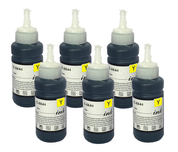 6 Compatible Yellow ink Bottle, Replaces For Epson EcoTank 664, T6644, NONOEM