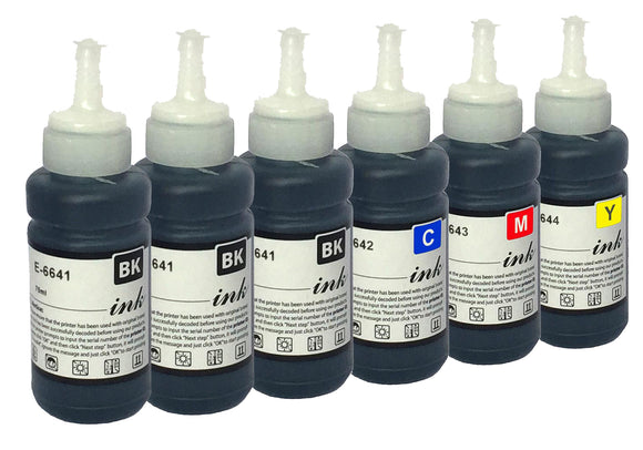 6 Colours Ink Bottles, For Epson EcoTank  T6641, T6642, T6643, T6644, NON-OEM