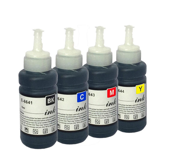 4 Colours Ink Bottles, For Epson EcoTank  T6641, T6642, T6643, T6644, NON-OEM