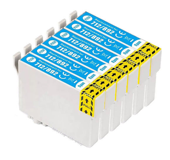 6 Compatible Cyan Ink Cartridges, Replaces For Epson T0712, T0892, NON-OEM