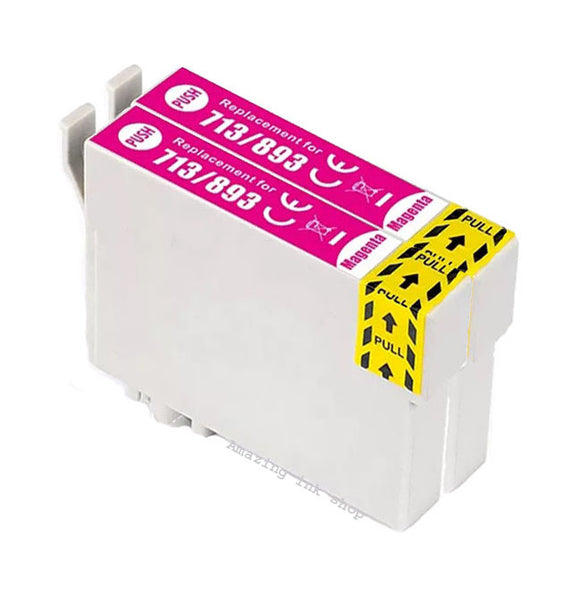 2 Compatible Magenta Ink Cartridges, Replaces For Epson T0713, T0893, NON-OEM