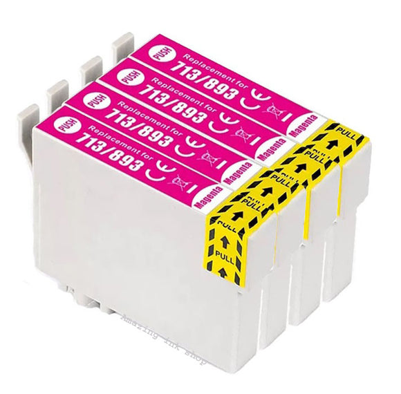 4 Compatible Magenta Ink Cartridges, Replaces For Epson T0713, T0893, NON-OEM