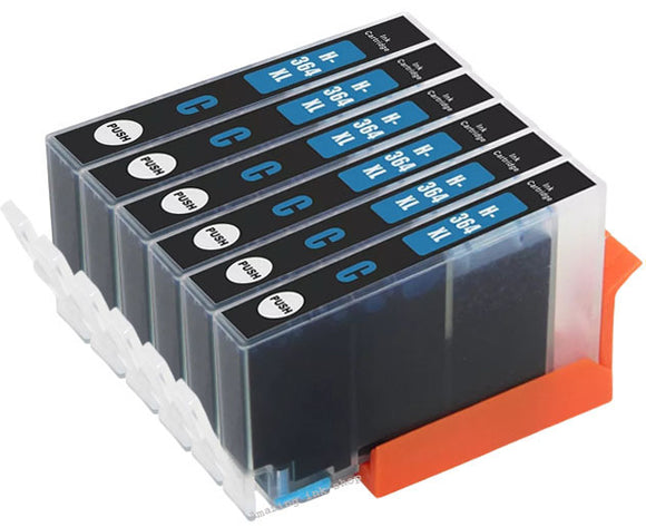 6 Compatible Cyan Ink Cartridges, Replaces For HP 364XL, CB323EE, NON-OEM