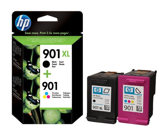 Genuine HP 901XL Pals HP 901 Black & Colour Ink Cartridges, CC653, CC656, SD519AE
