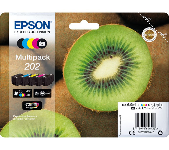 Genuine Epson 202, Kiwi Multipack Ink Cartridges, T02E7, C13T02E74010