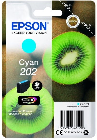 Genuine Epson 202, Kiwi Cyan Ink Cartridge, T02F2, C13T02F24010