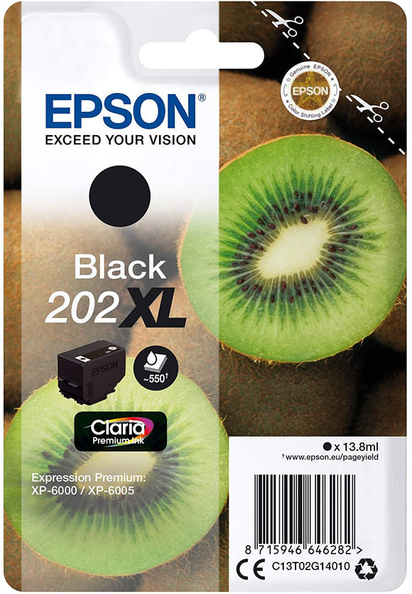Genuine Epson 202XL, Kiwi Black Ink Cartridge, T02G1, C13T02G14010