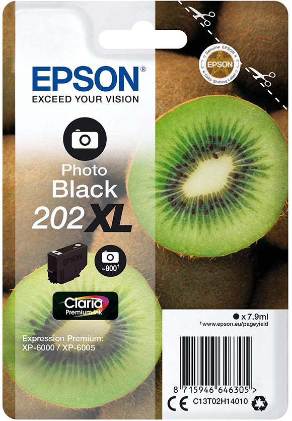 Genuine Epson 202XL, Kiwi Photo Black Ink Cartridge, T02H1, C13T02H14010