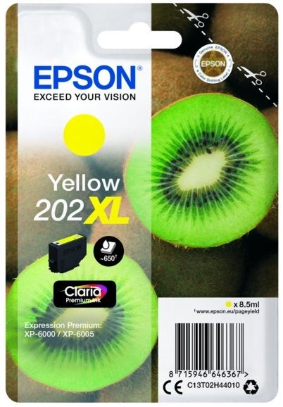 Genuine Epson 202XL, Kiwi High Capacity Yellow Ink Cartridge, T02H4, C13T02H44010