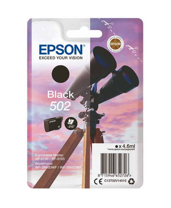 Genuine Epson 502, Binoculars Black Ink Cartridge, T02V1, C13T02V14010