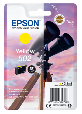Genuine Epson 502, Binoculars Yellow Ink Cartridge, T02V4, C13T02V44010