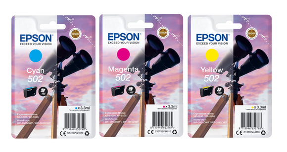 Genuine Epson 502, Binoculars Multipack Ink Cartridges, T02V2, T02V3, T02V4