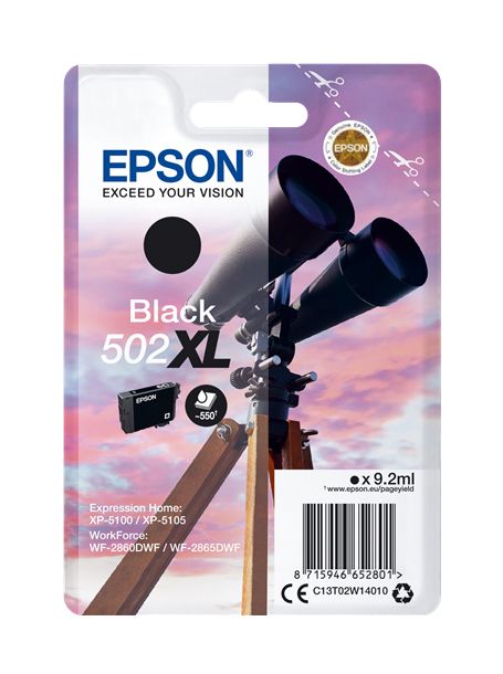 Genuine Epson 502XL, Binoculars Black Ink Cartridge, T02W1, C13T02W14010