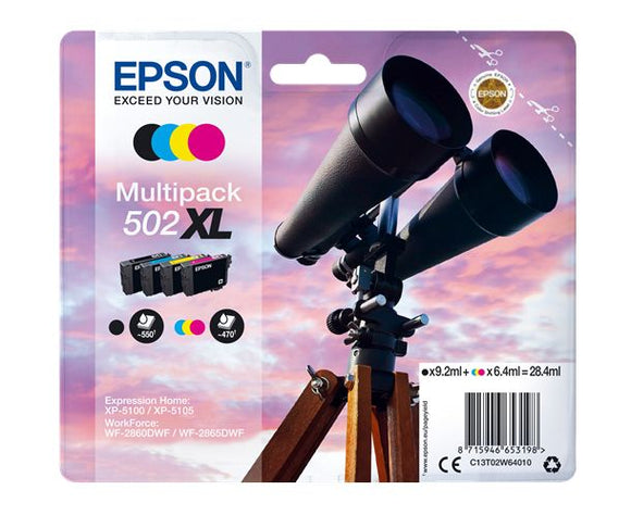 Genuine Epson 502XL, Binoculars Multipack Ink Cartridges, T02W6, C13T02W64010