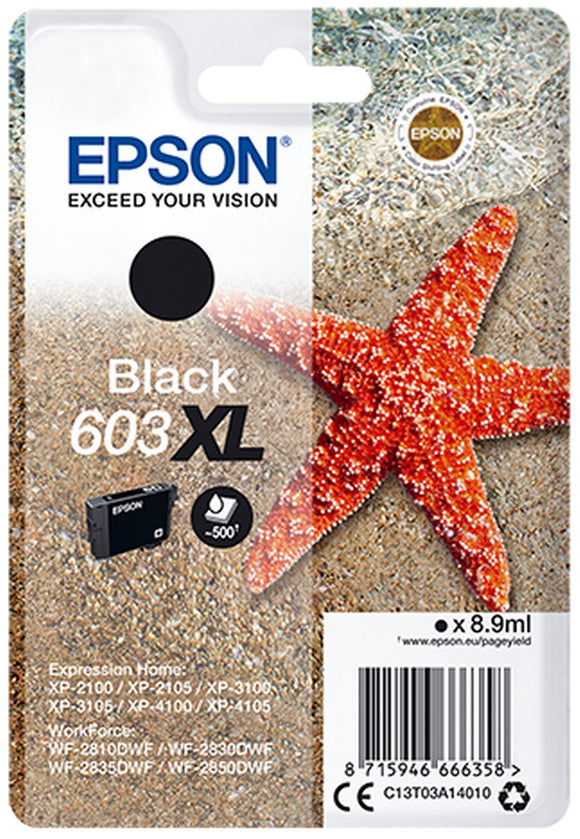 Genuine Epson 603XL, Starfish Black Ink Cartridge, T03A1, C3T03A14010