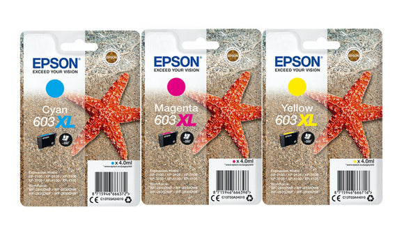 Genuine Epson 603XL, Starfish Triplepack Ink Cartridges, T03A5, C13T03A54010
