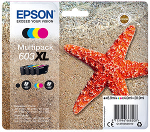 Genuine Epson 603XL, High Capacity Starfish Multipack Ink Cartridge, C13T03A64010