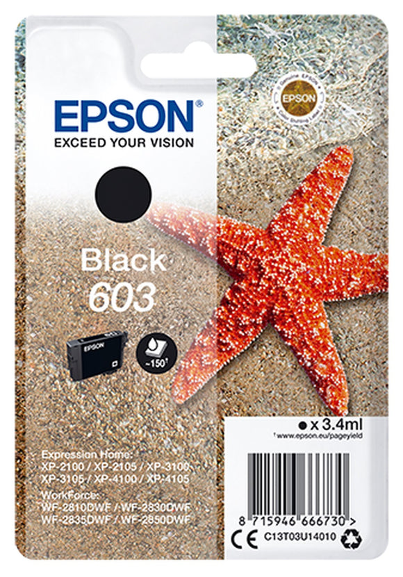 Genuine Epson 603, Starfish Black ink Cartridge, T03U1, C13T03U14010