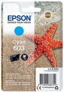 Genuine Epson 603, Starfish Cyan Ink Cartridge, T03U2, C13T03U24010