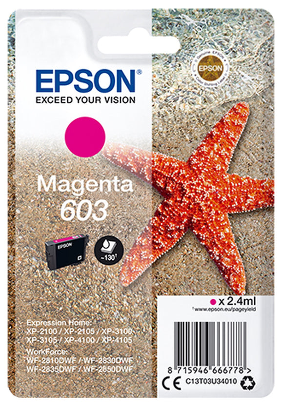 Genuine Epson 603, Starfish Magenta Ink Cartridge, T03U3, C13T03U34010
