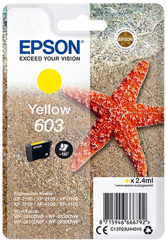 Genuine Epson 603, Starfish Yellow Ink Cartridge, T03U4, C13T03U44010