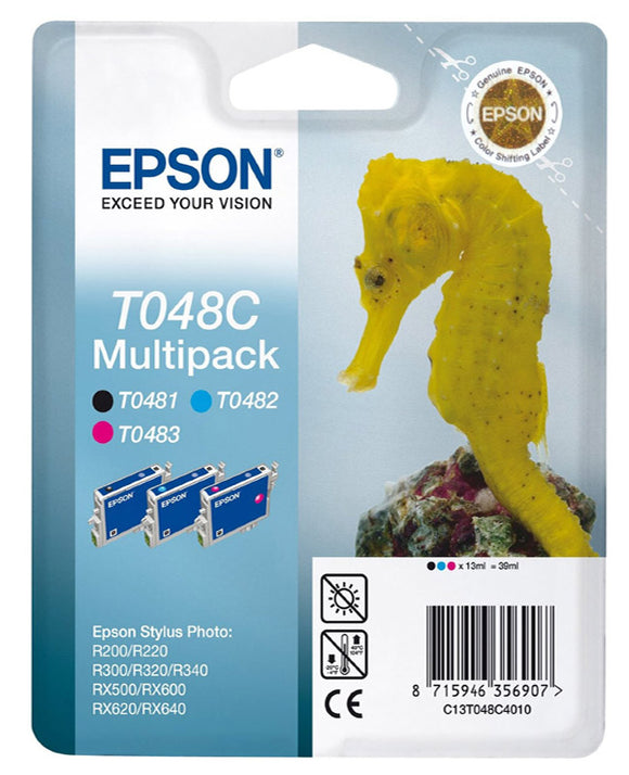 Genuine Epson TO48C, Seahorse Tripple Pack Ink Cartridges, T0481, T0482, T0483, T48C